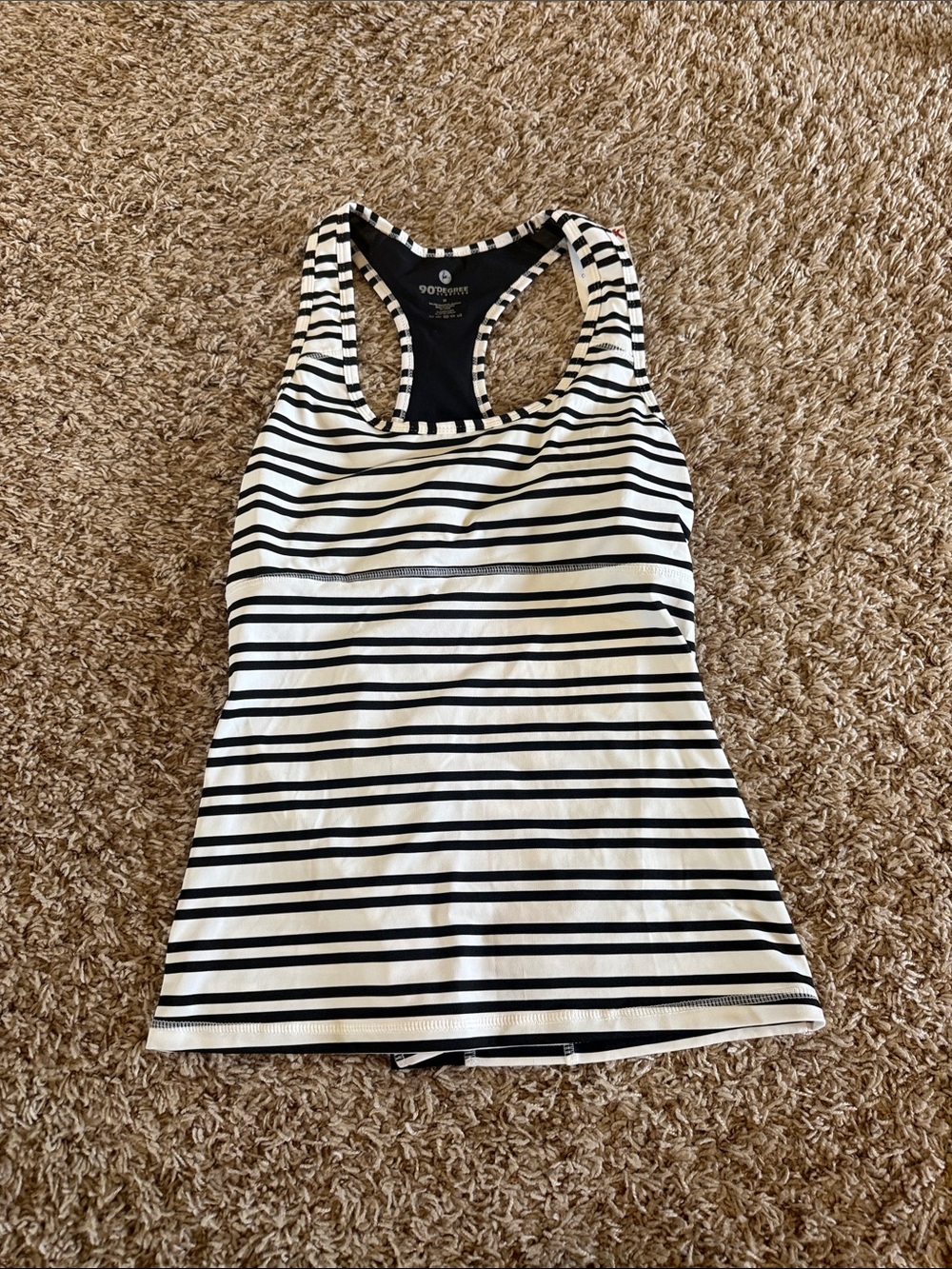 90 Degree By Reflex Black and White Striped Racerback Tank